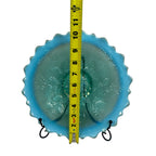 Vintage Fenton teal opalescent glass plate with holly pattern