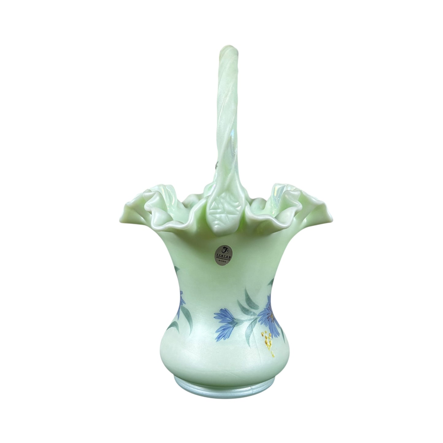 Vintage Fenton floral art glass basket with applied handle and Victorian Bouquet pattern
