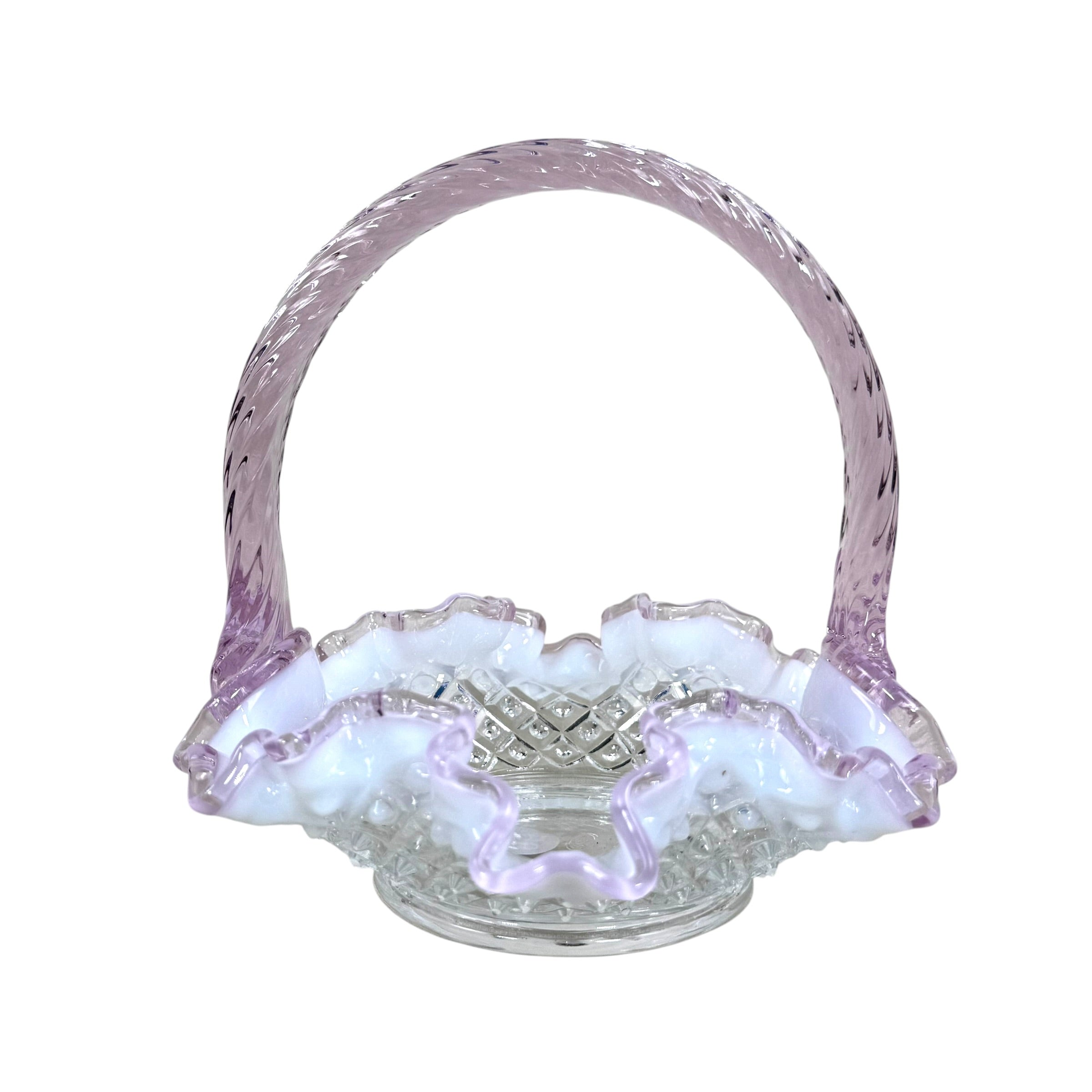 Fenton French Opalescent Dusty Rose Easter basket with ruffled edge