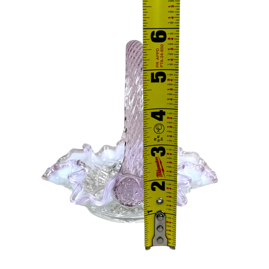 Pink and white French opalescent Fenton art glass basket