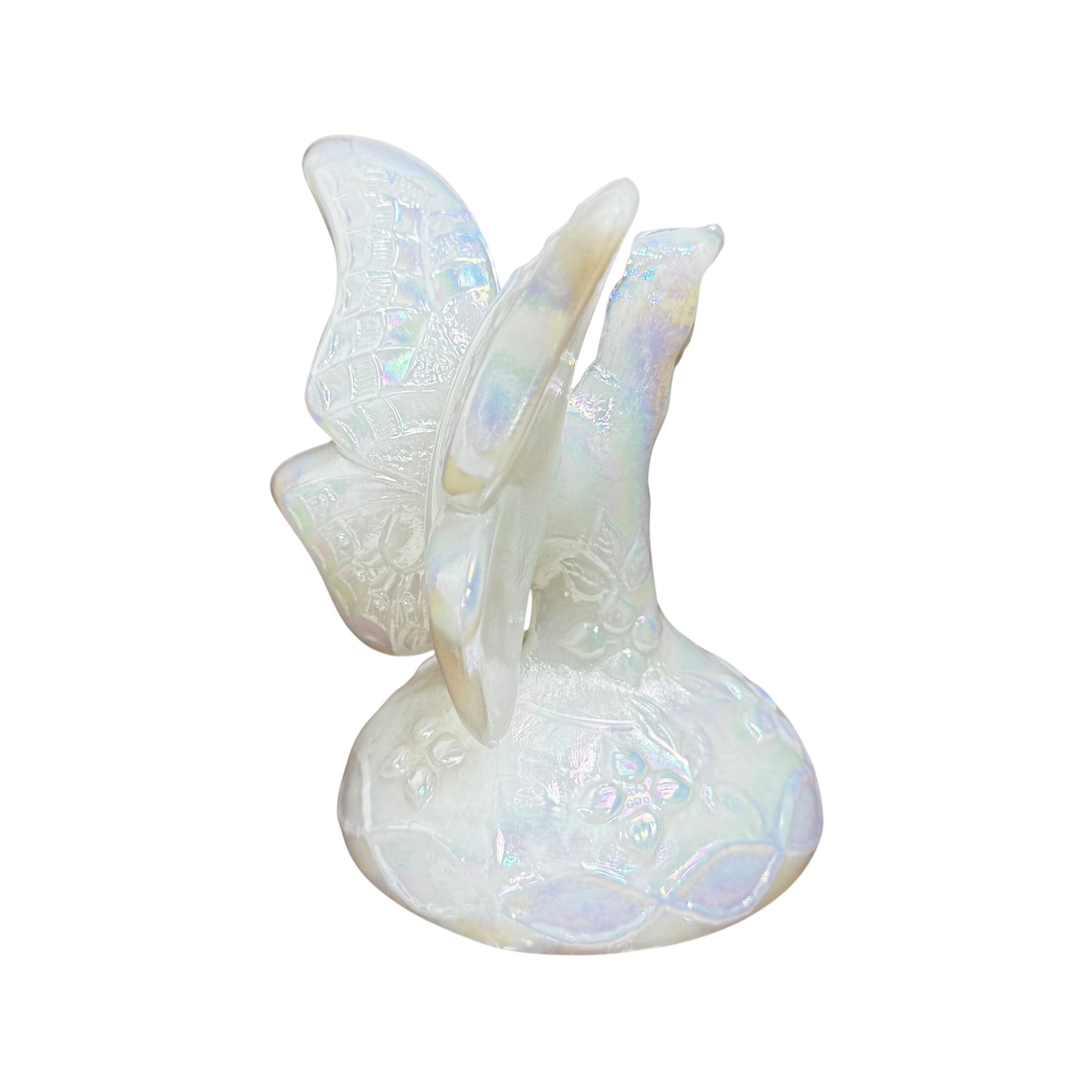 Vintage Fenton opal iridescent butterfly ring holder