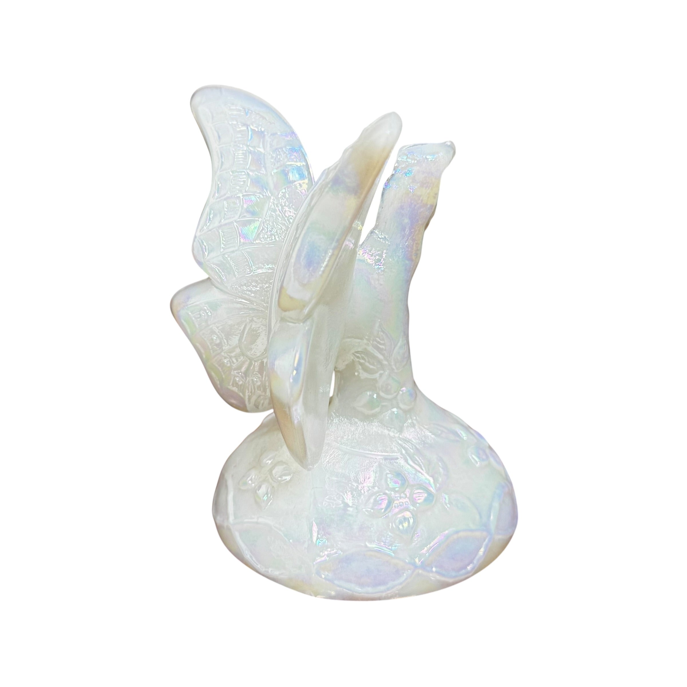 Vintage Fenton opal iridescent butterfly ring holder