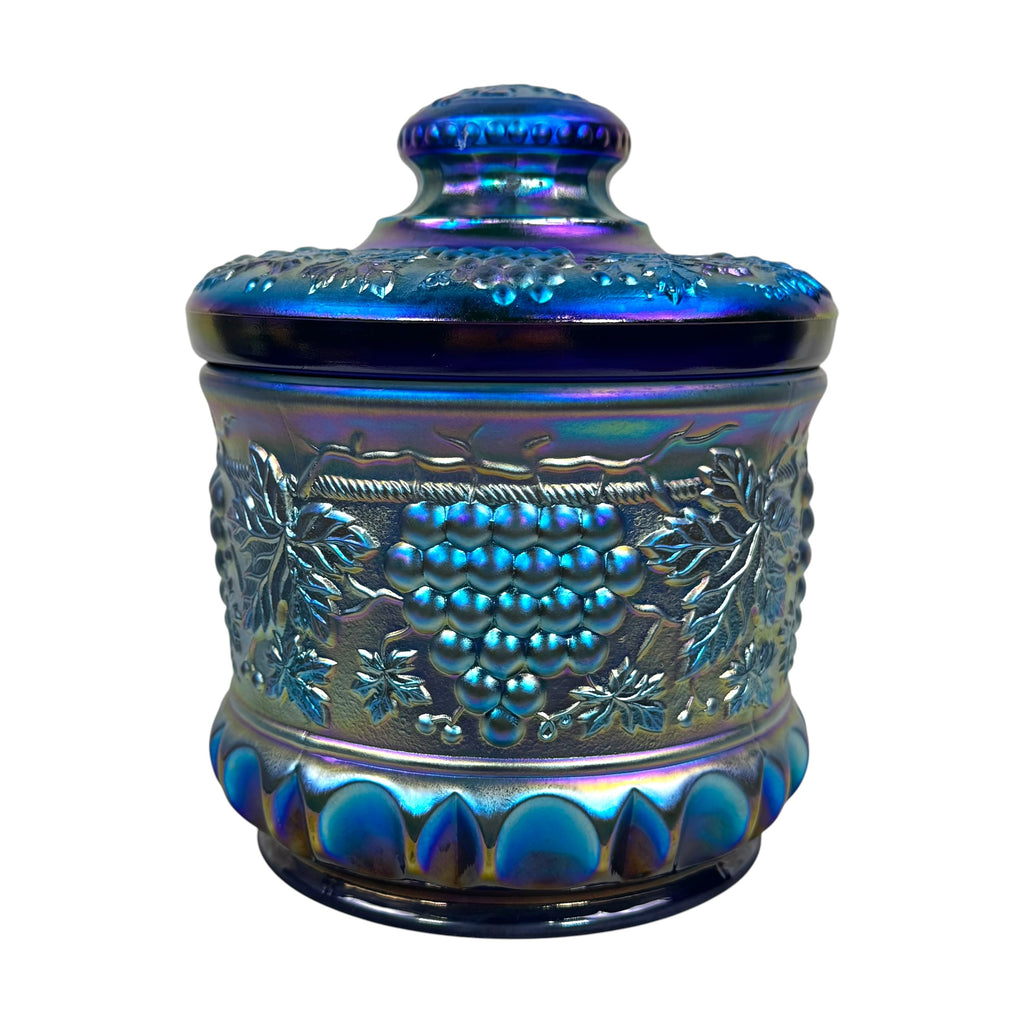 Vintage Fenton Favrene carnival glass grape and cable tobacco jar