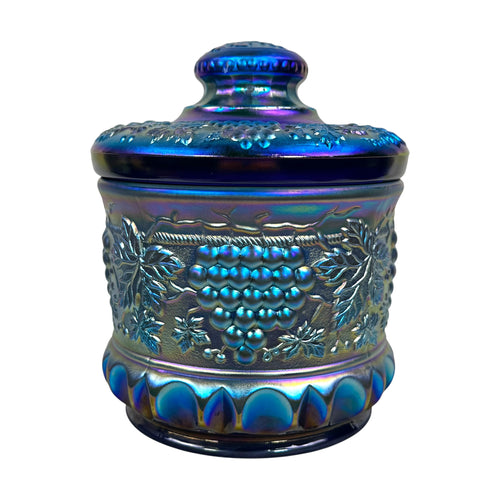 Vintage Fenton Favrene carnival glass grape and cable tobacco jar