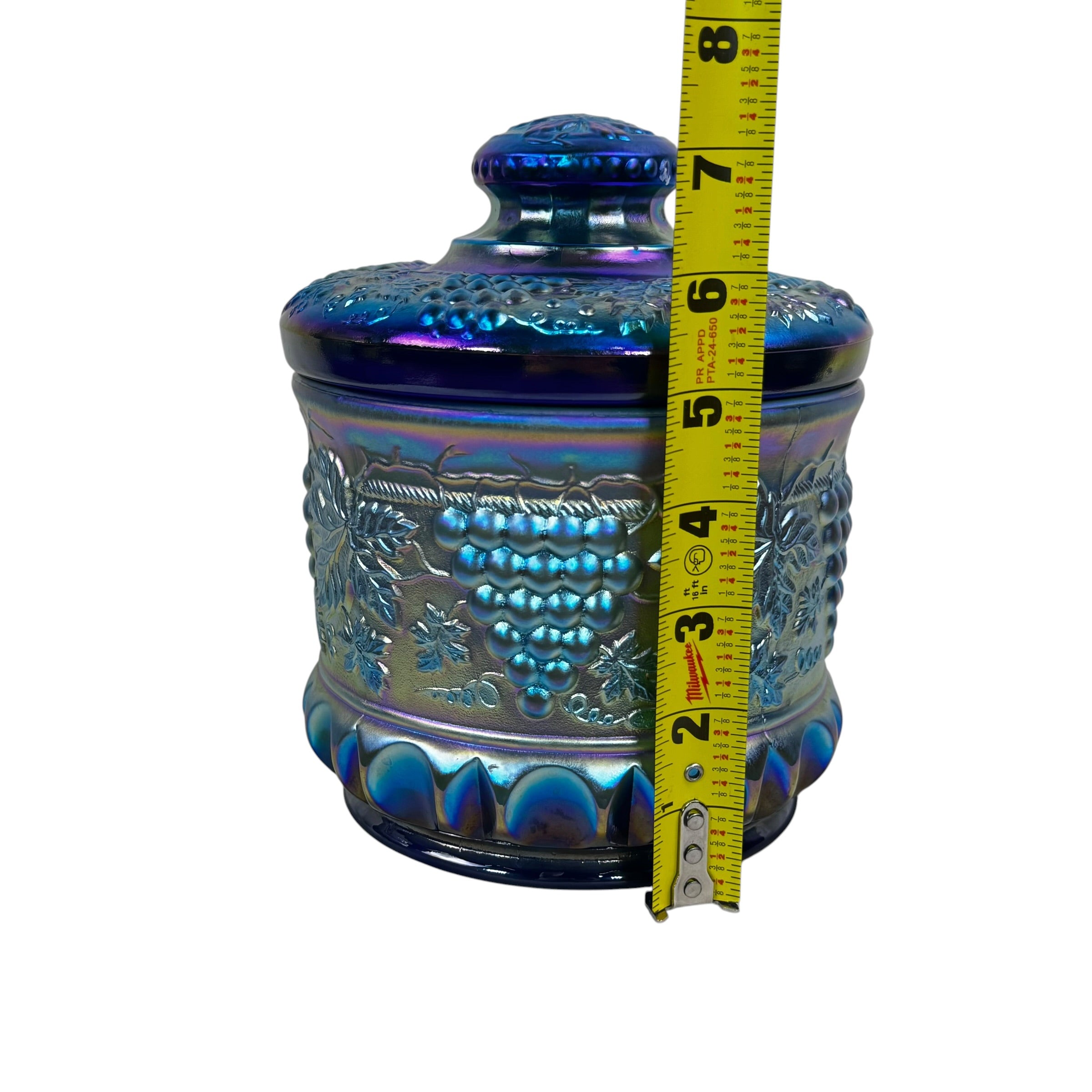 Fenton Favrene Carnival Glass Grape & Cable Tobacco Jar
