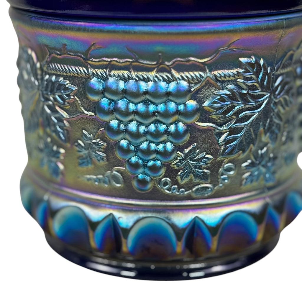 Fenton Favrene glass jar featuring embossed grape clusters and vines