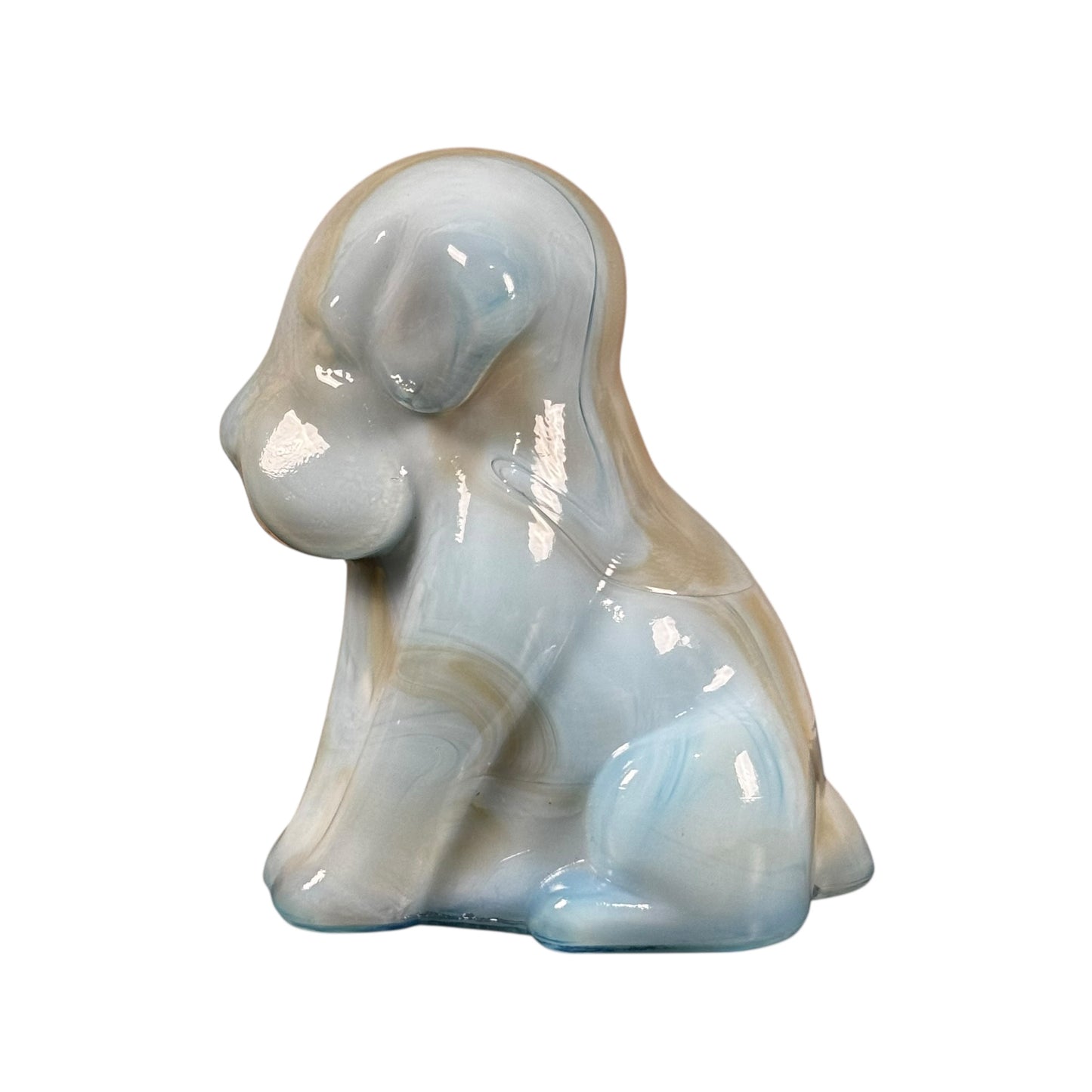 SALE | Vintage Degenhart Pooch Bulldog Figurine Powder Blue Slag -- Mid Century Art Glass Collectible