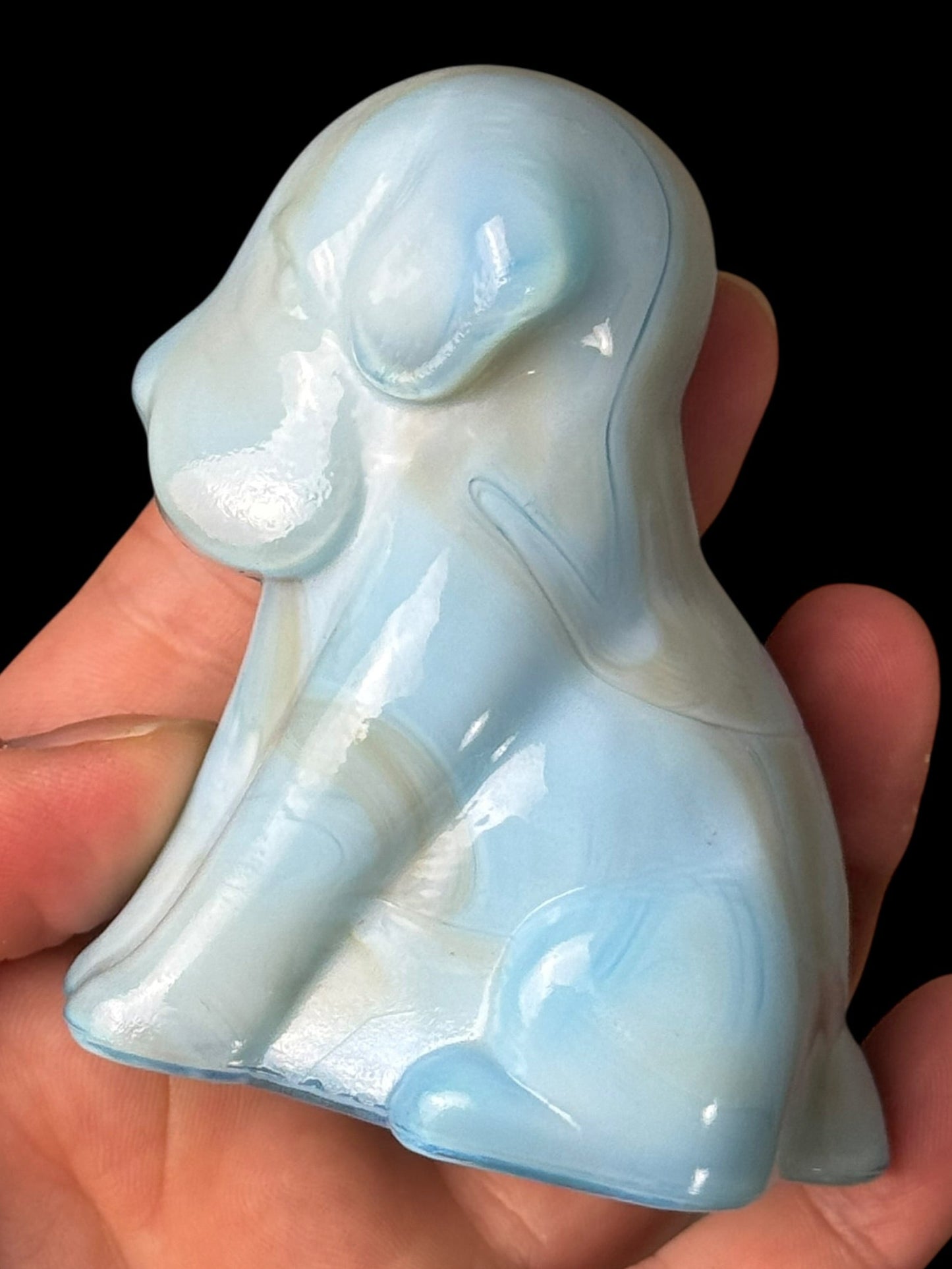 Vintage Degenhart pooch bulldog powder blue slag glass figurine