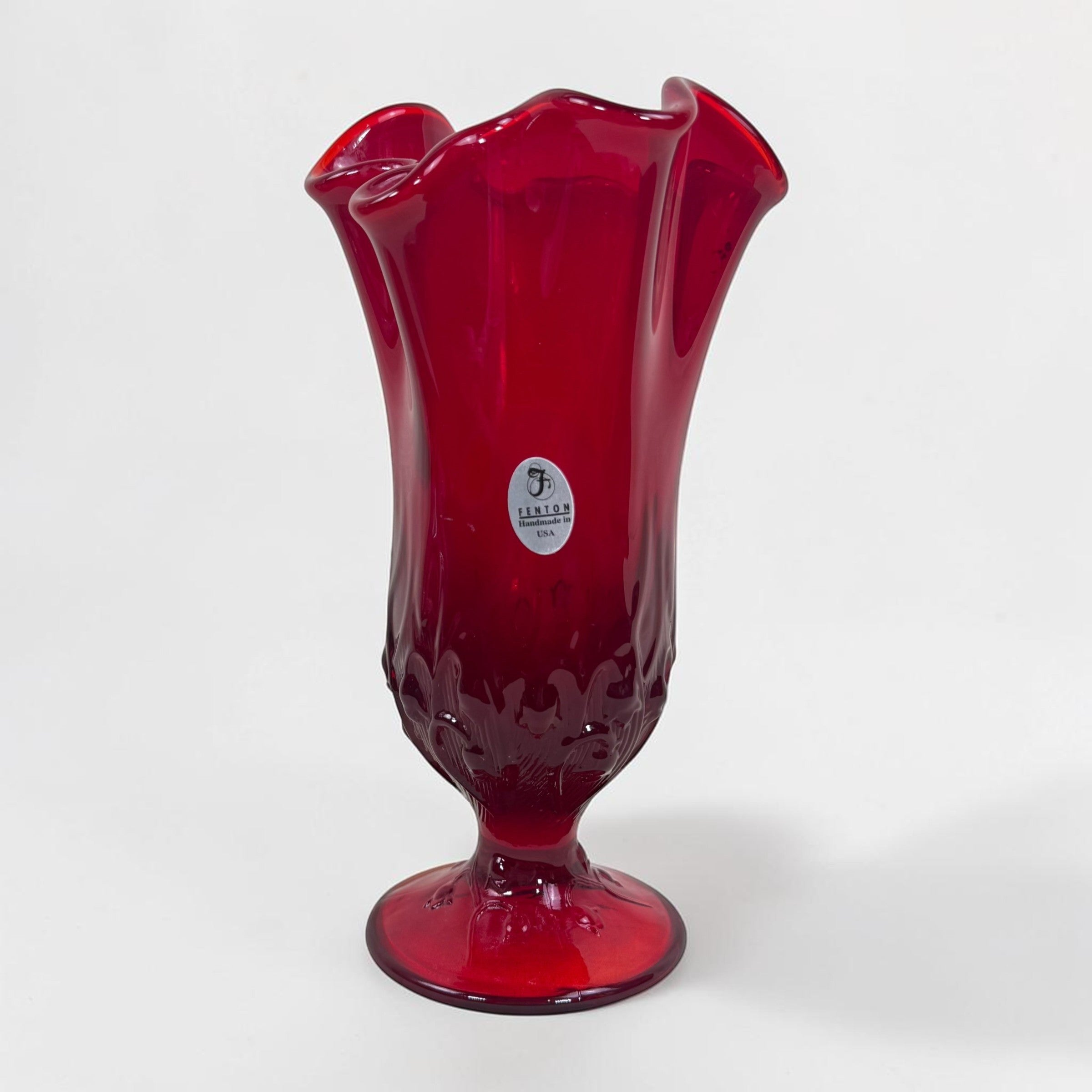 Fenton Ruby Red handkerchief vase with ruffled rim