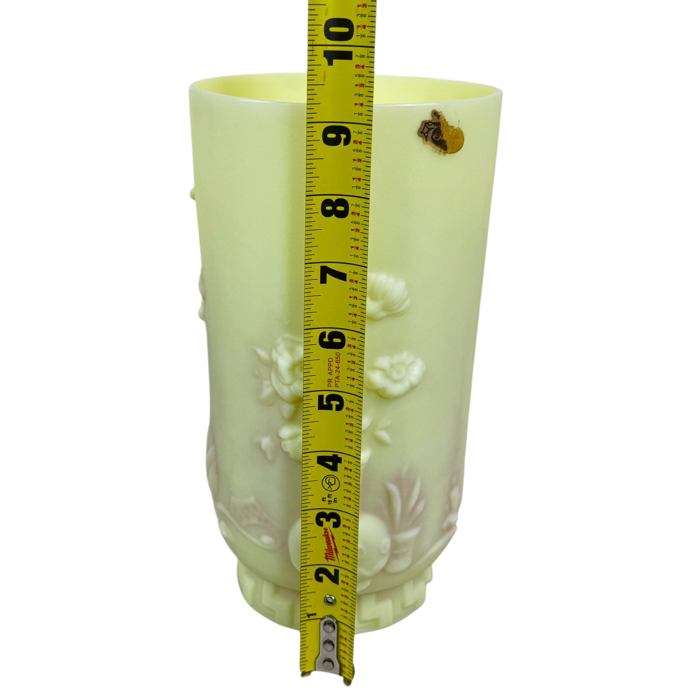 Fenton Burmese UV reactive Mandarin relief vase