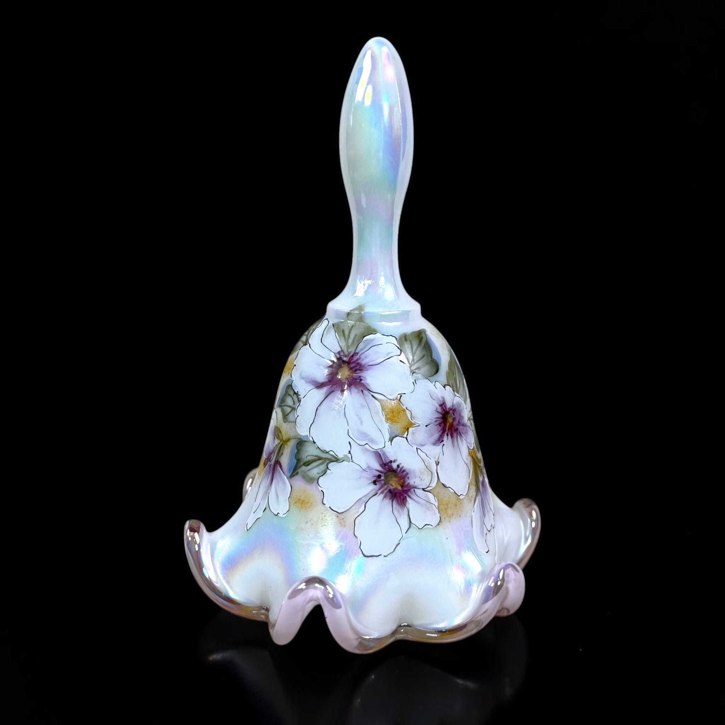 Fenton Frances Burton White Opal floral designer bell