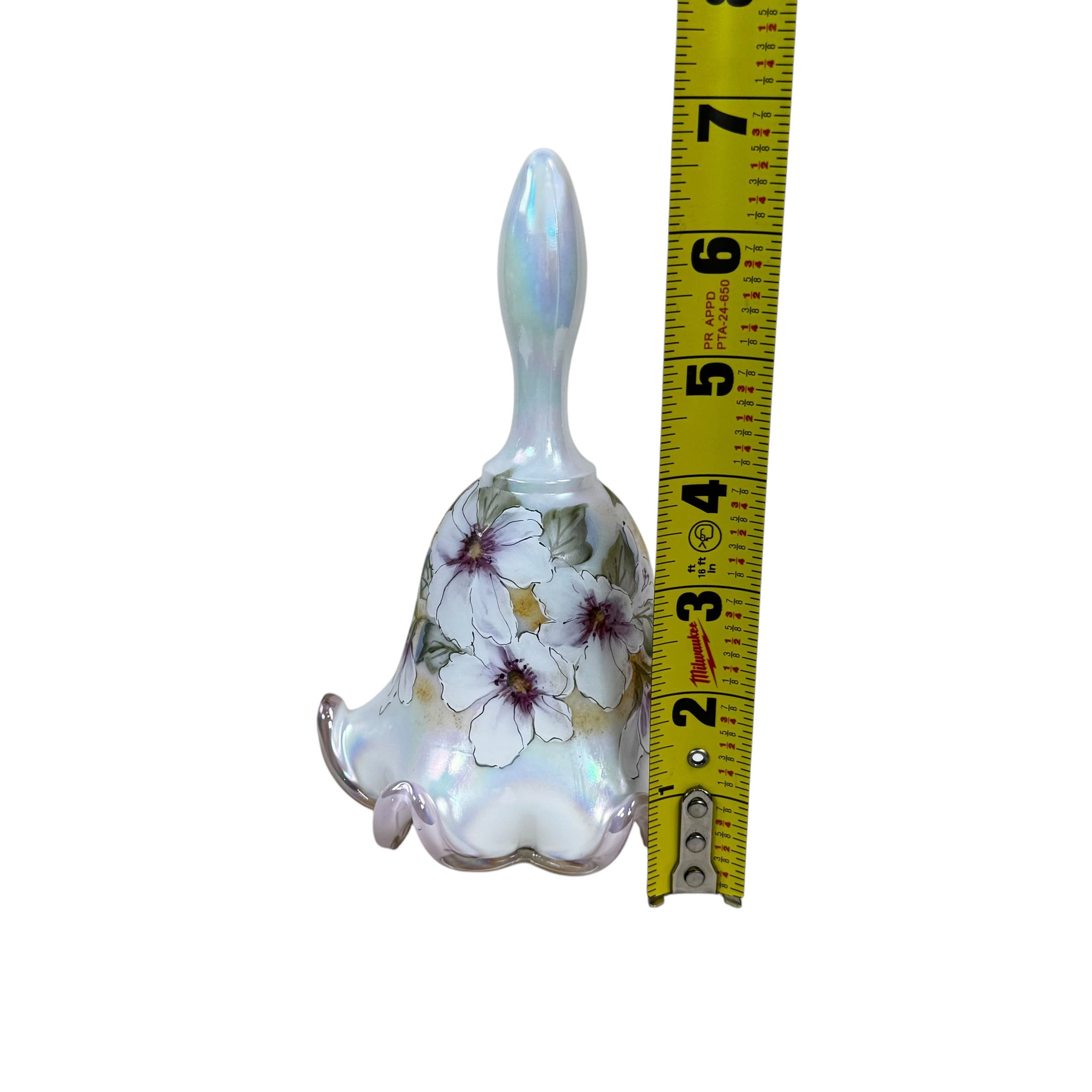 White Opal Fenton bell with hand painted flowers