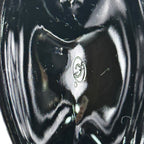 Vintage Fenton black glass covered hen dish with folk art decoration