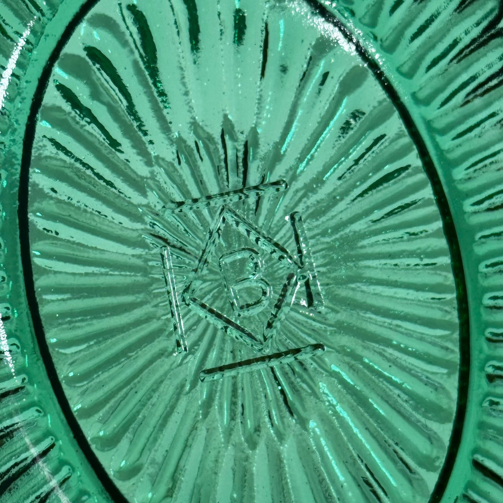 Green art glass Frog on Nest trinket dish