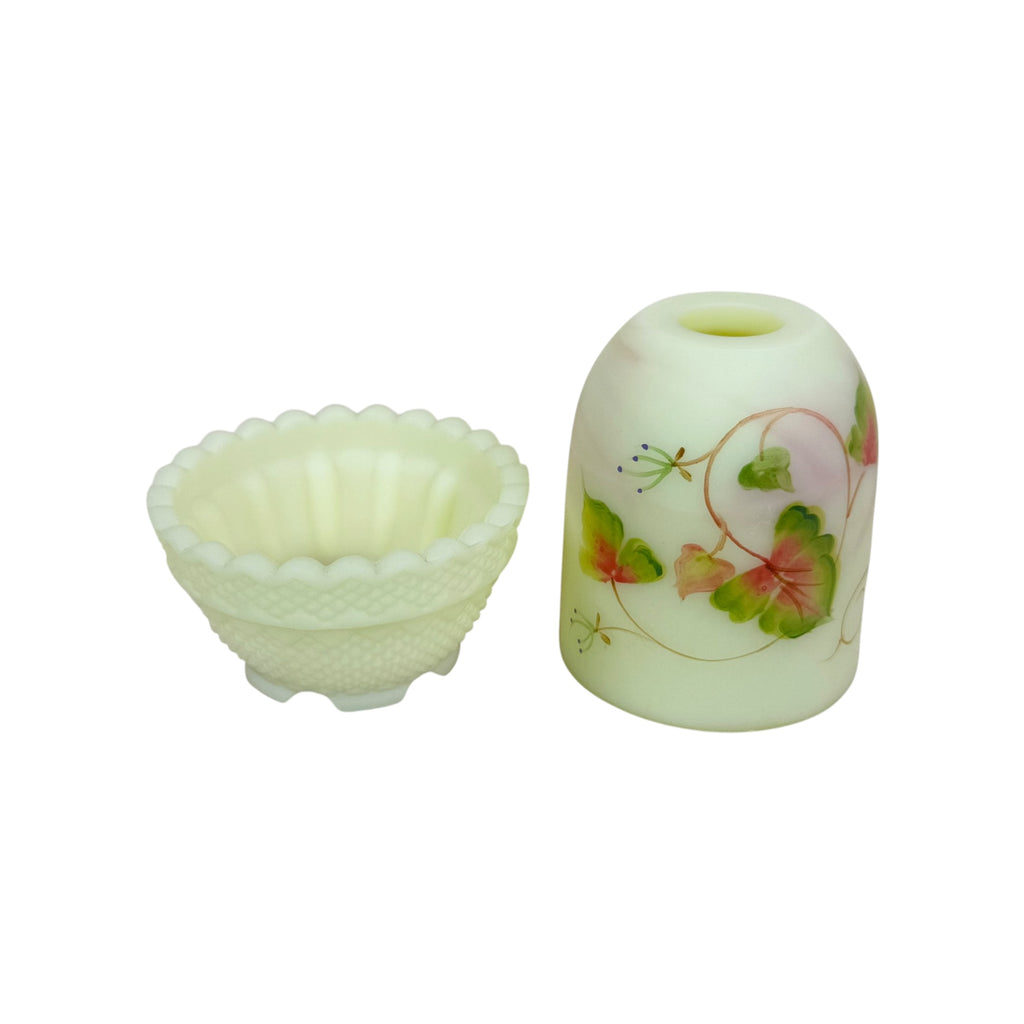 Hand-painted floral Fenton fairy light in Burmese glass
