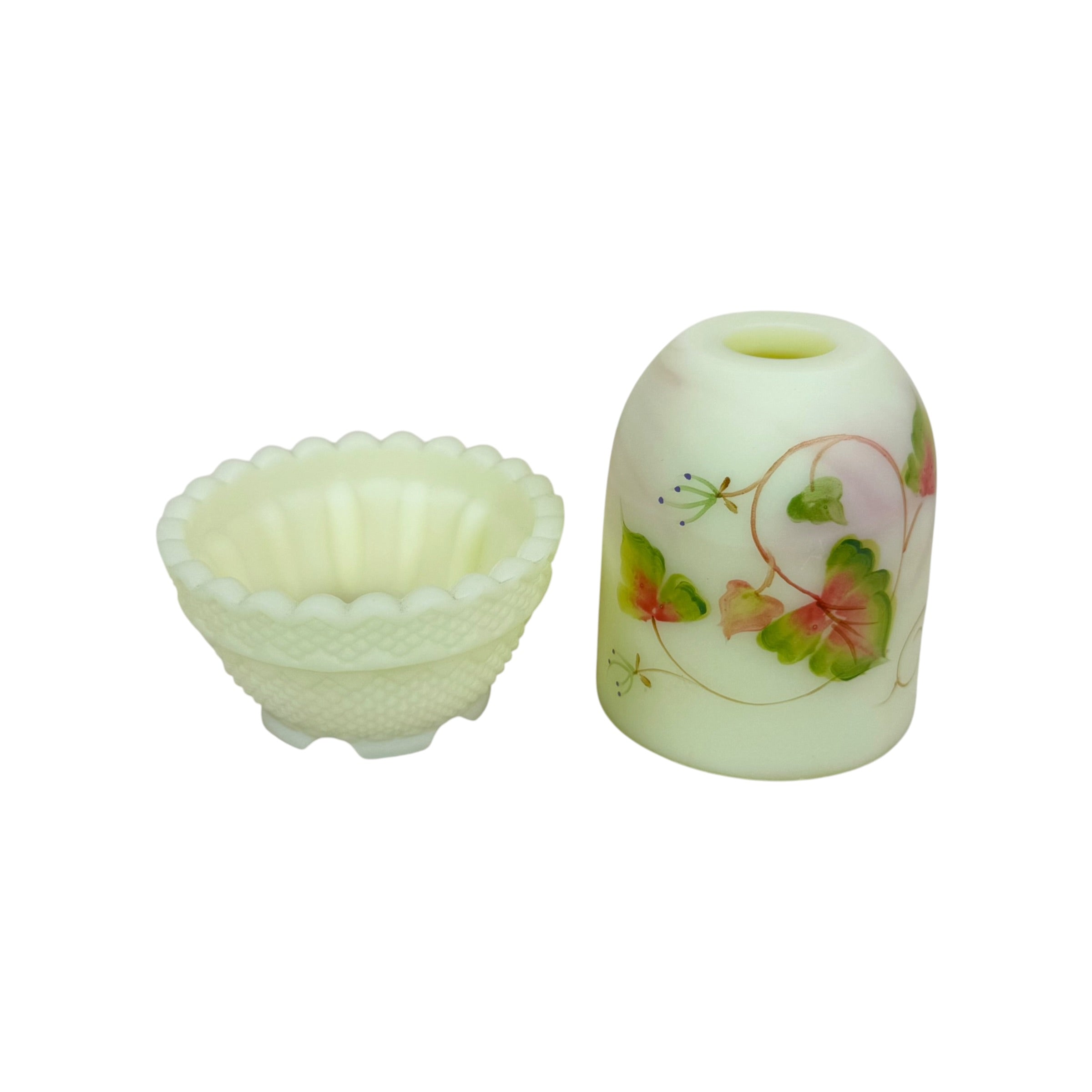 Hand-painted floral Fenton fairy light in Burmese glass