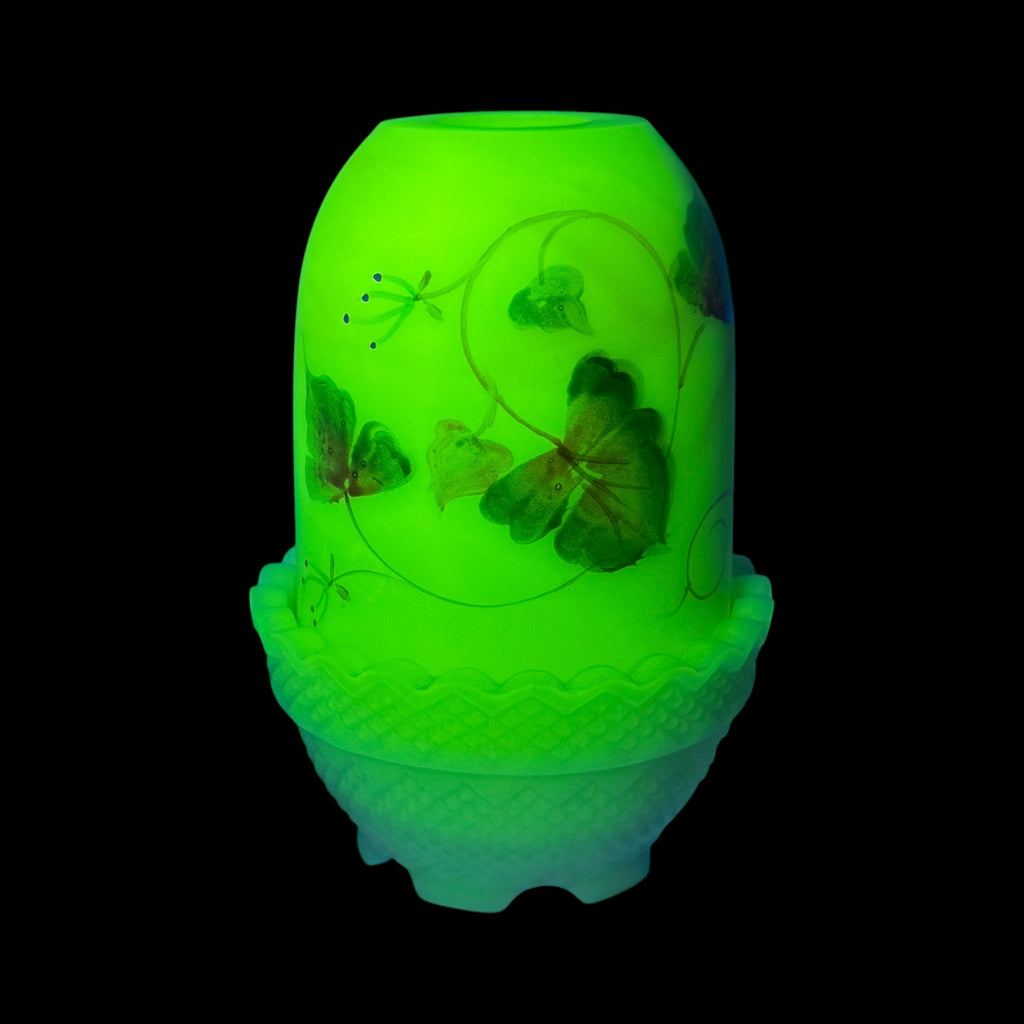 Satin Burmese glass fairy lamp by Fenton Art Glass