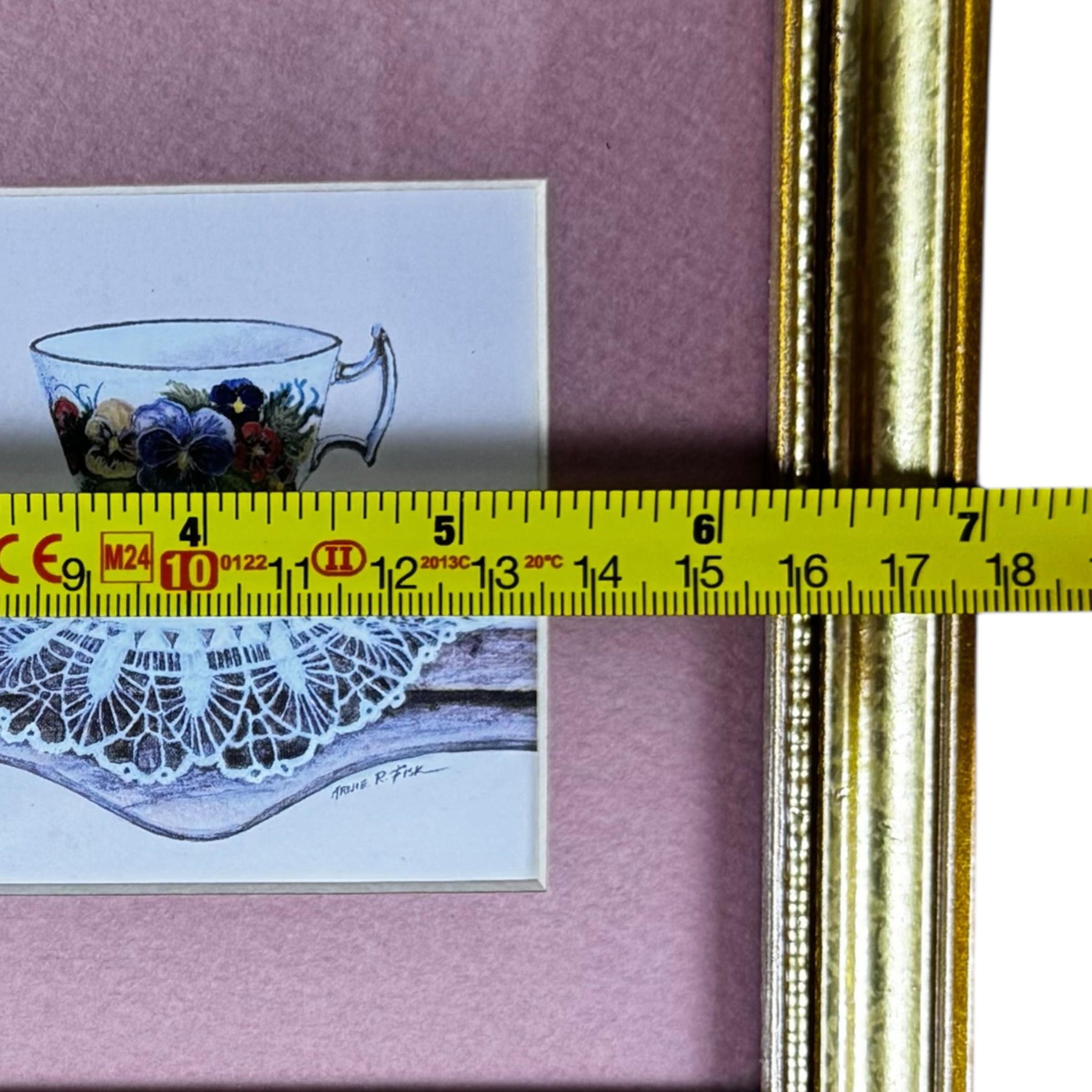 Vintage Teacup on Lace Doily Framed Art – Gold Wooden Frame Cottagecore Wall & Shelf Decor