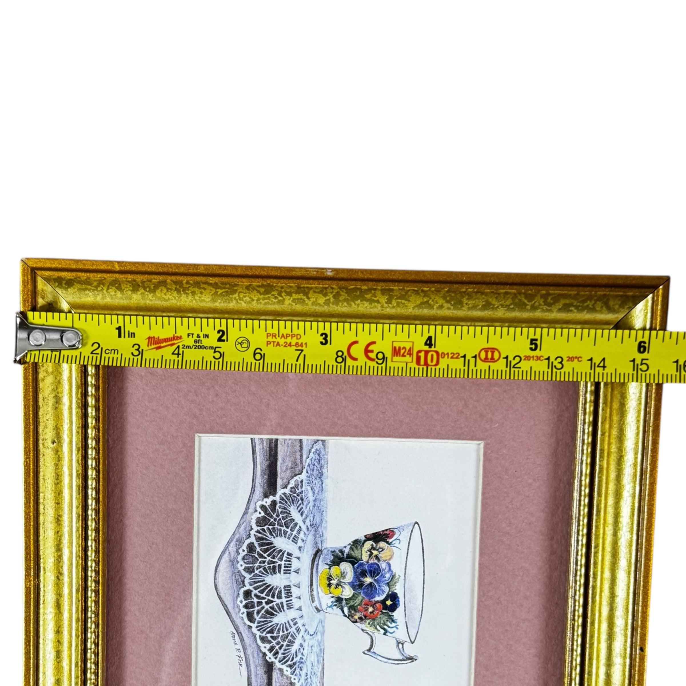 Vintage Teacup on Lace Doily Framed Art – Gold Wooden Frame Cottagecore Wall & Shelf Decor