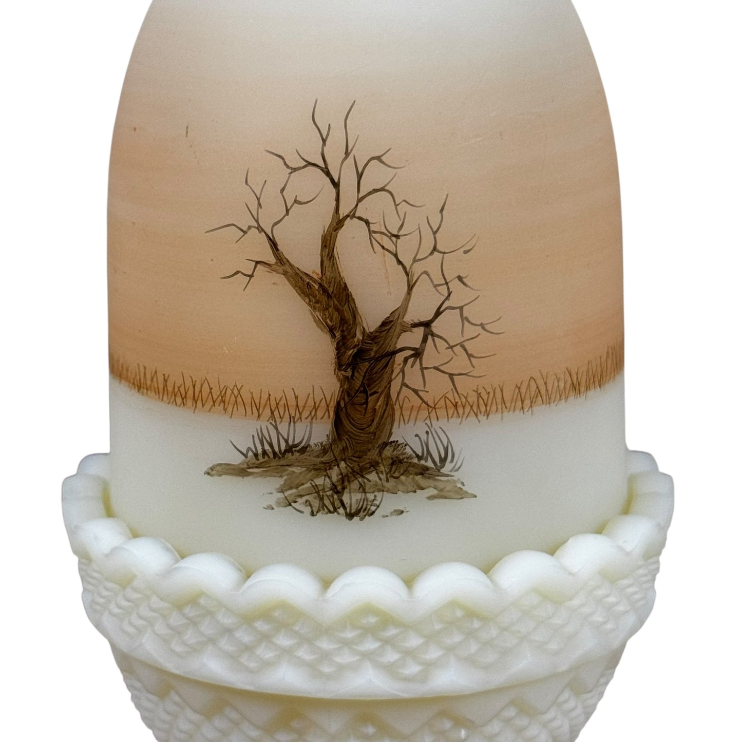 Custard glass fairy lamp hand painted vintage decor