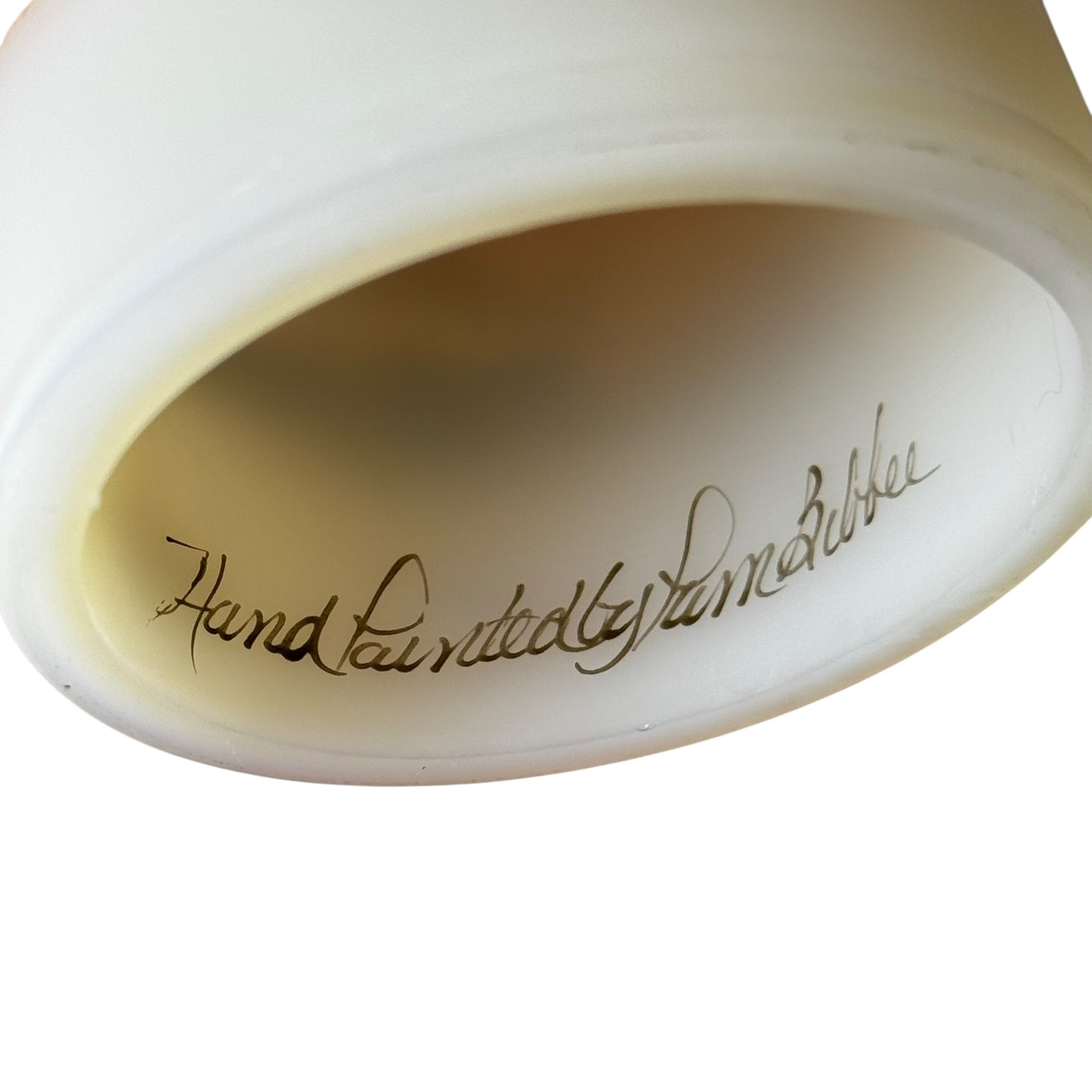 Vintage Fenton Hand Painted Cabin on Custard Fairy Lamp Signed Collectible Art Glass