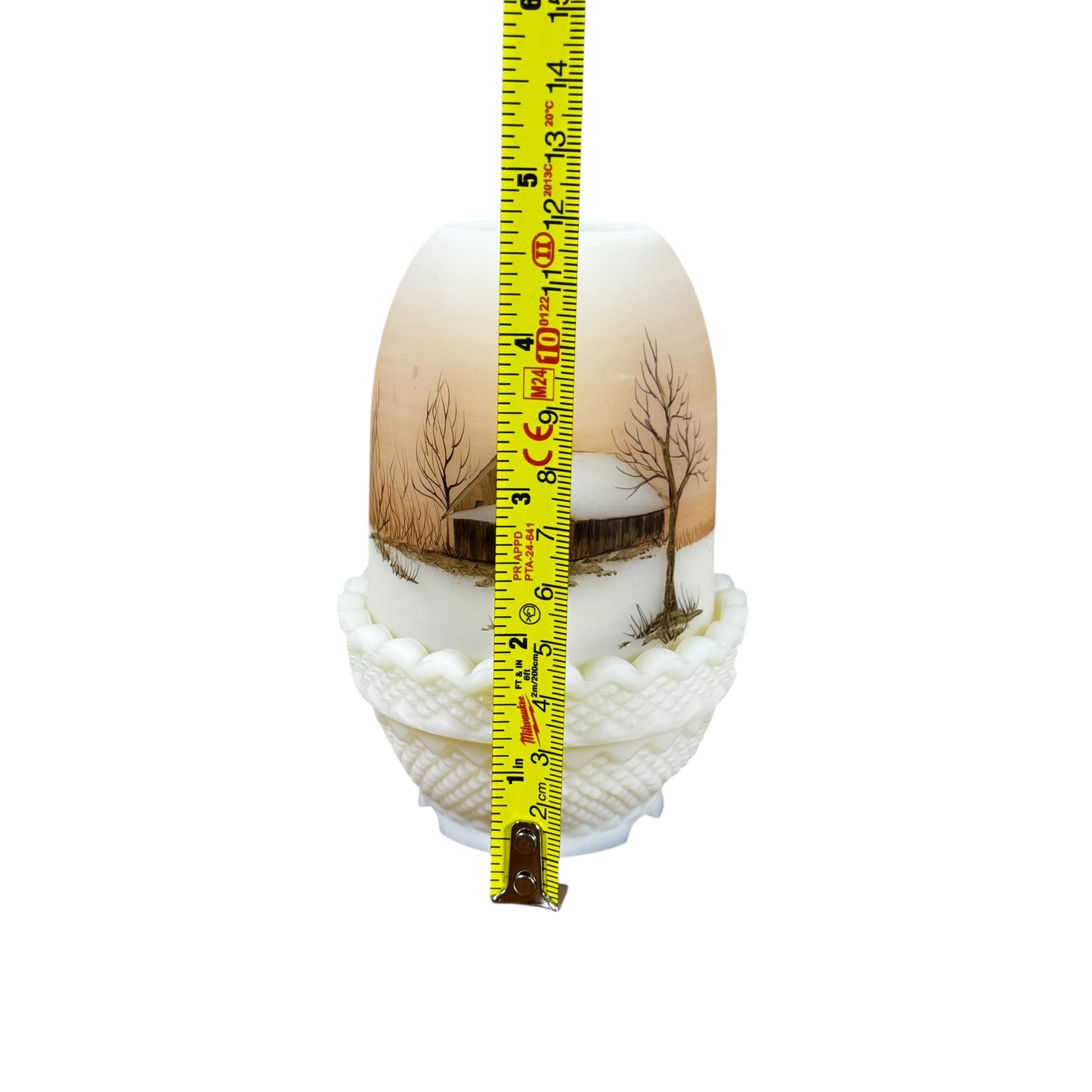 Vintage Fenton Hand Painted Cabin on Custard Fairy Lamp Signed Collectible Art Glass