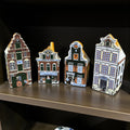 Vintage Holland Delft canal houses hand painted coin bank set