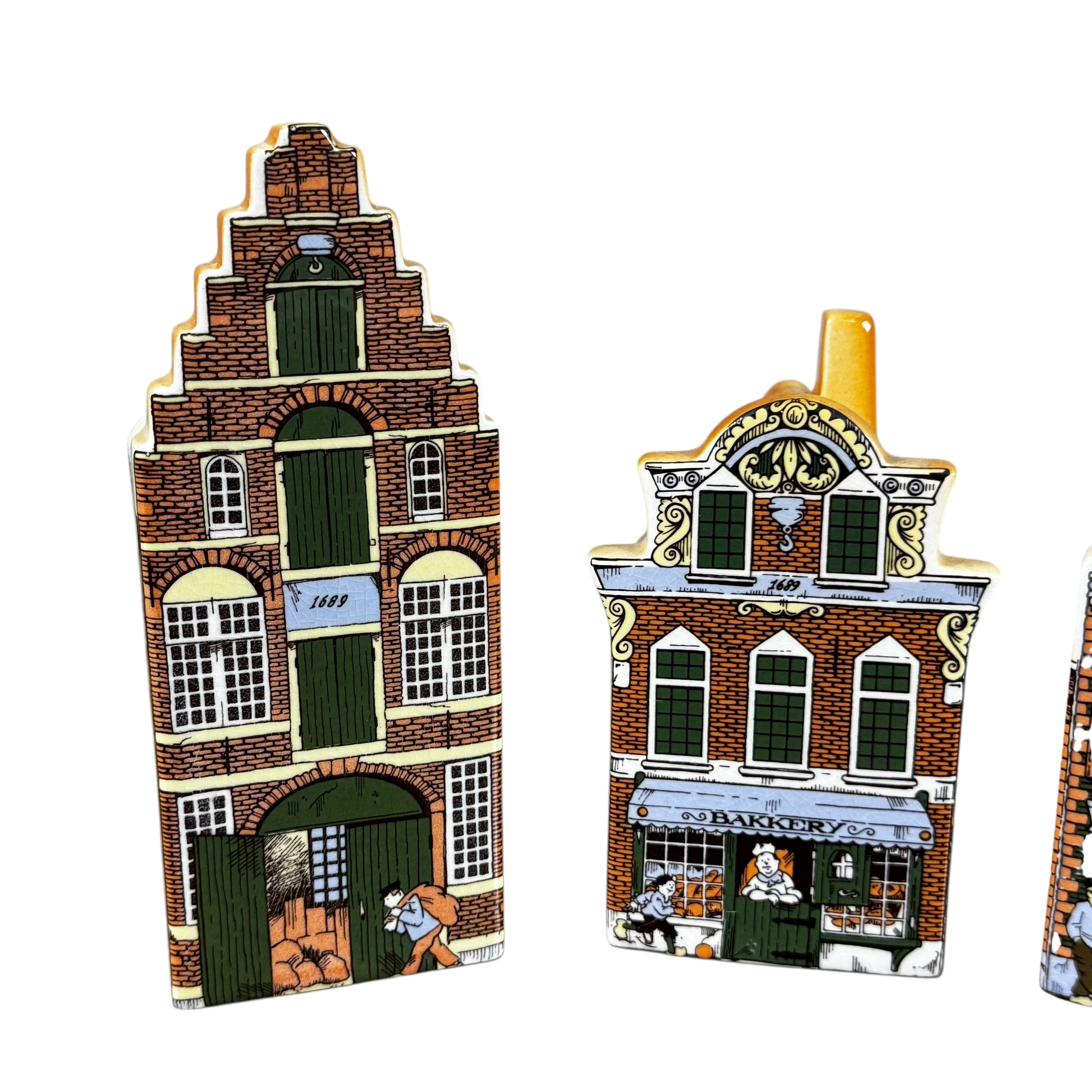 Hand painted Dutch canal house ceramic coin banks