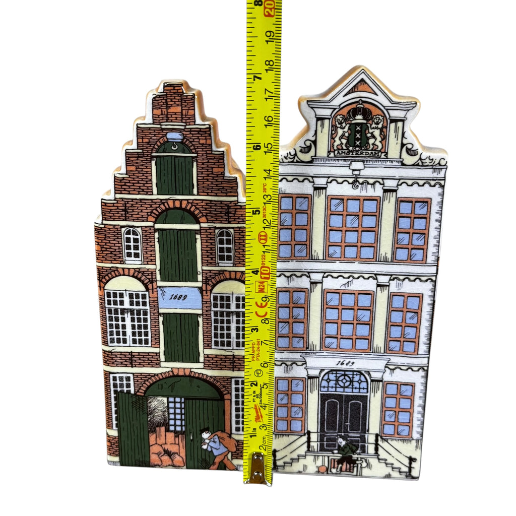Vintage Holland Delft Hand Painted Canal Houses Coin Banks Set of 4 – Polychrome Porcelain Collectibles with Stoppers