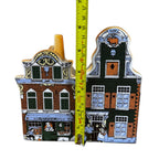 Vintage Holland Delft Hand Painted Canal Houses Coin Banks Set of 4 – Polychrome Porcelain Collectibles with Stoppers