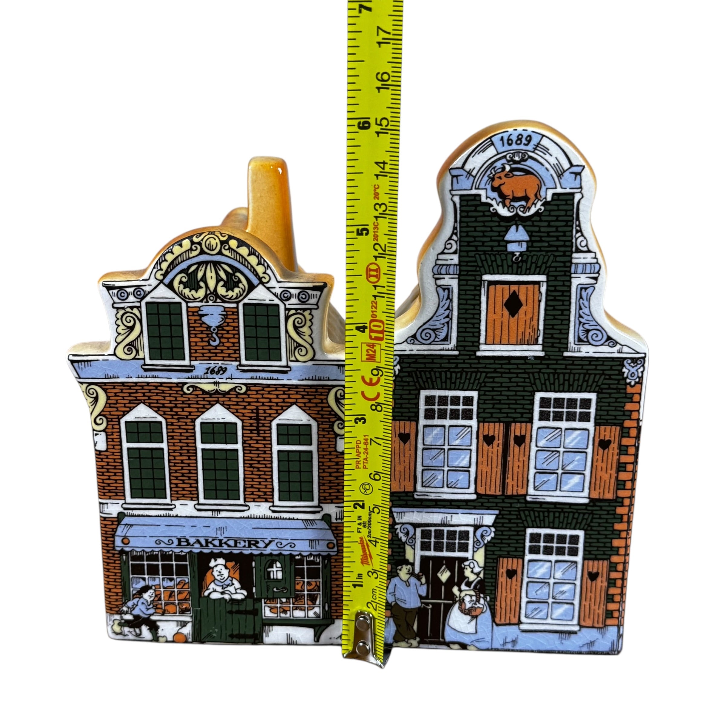 Vintage Holland Delft Hand Painted Canal Houses Coin Banks Set of 4 – Polychrome Porcelain Collectibles with Stoppers