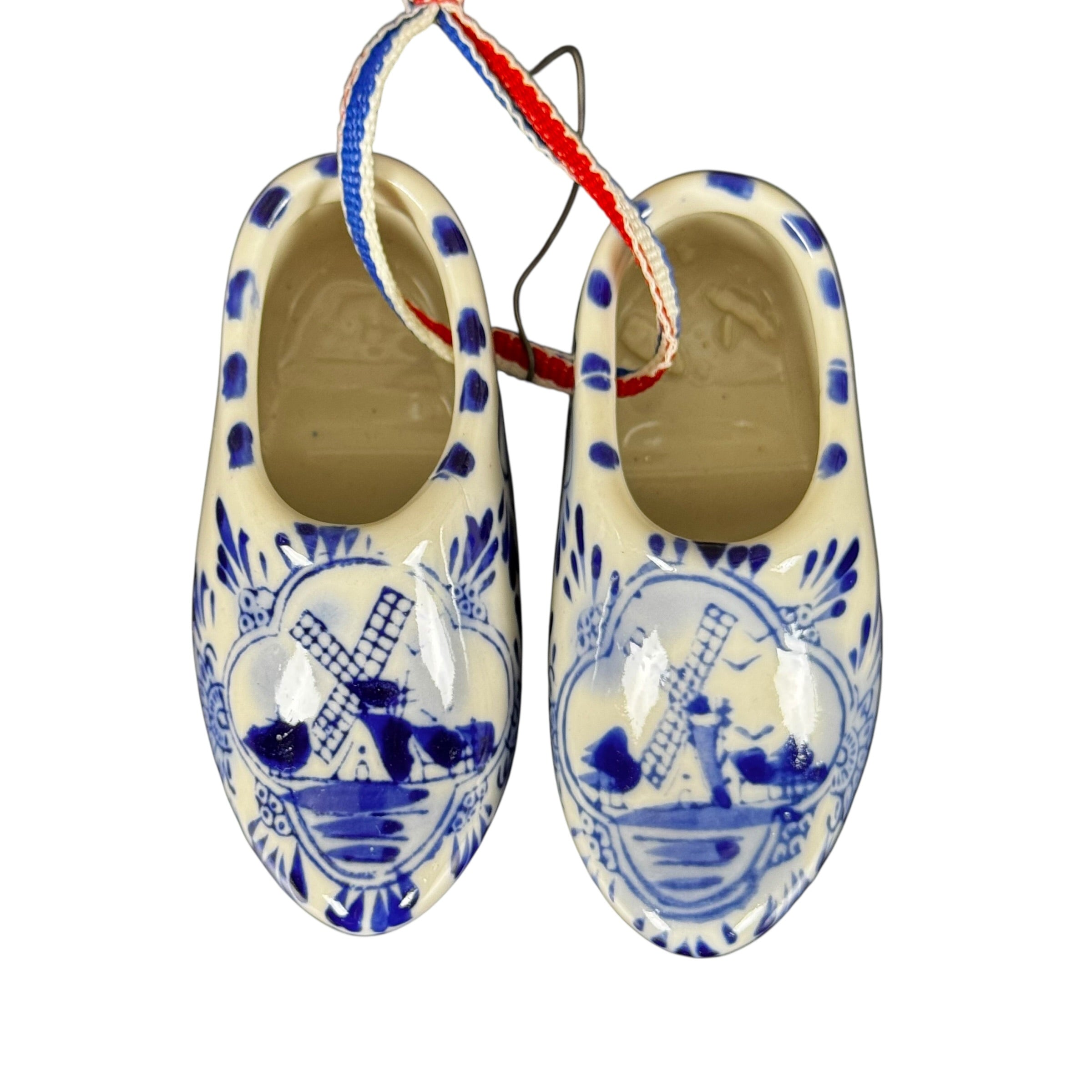 Vintage style porcelain Dutch clogs blue and white decor