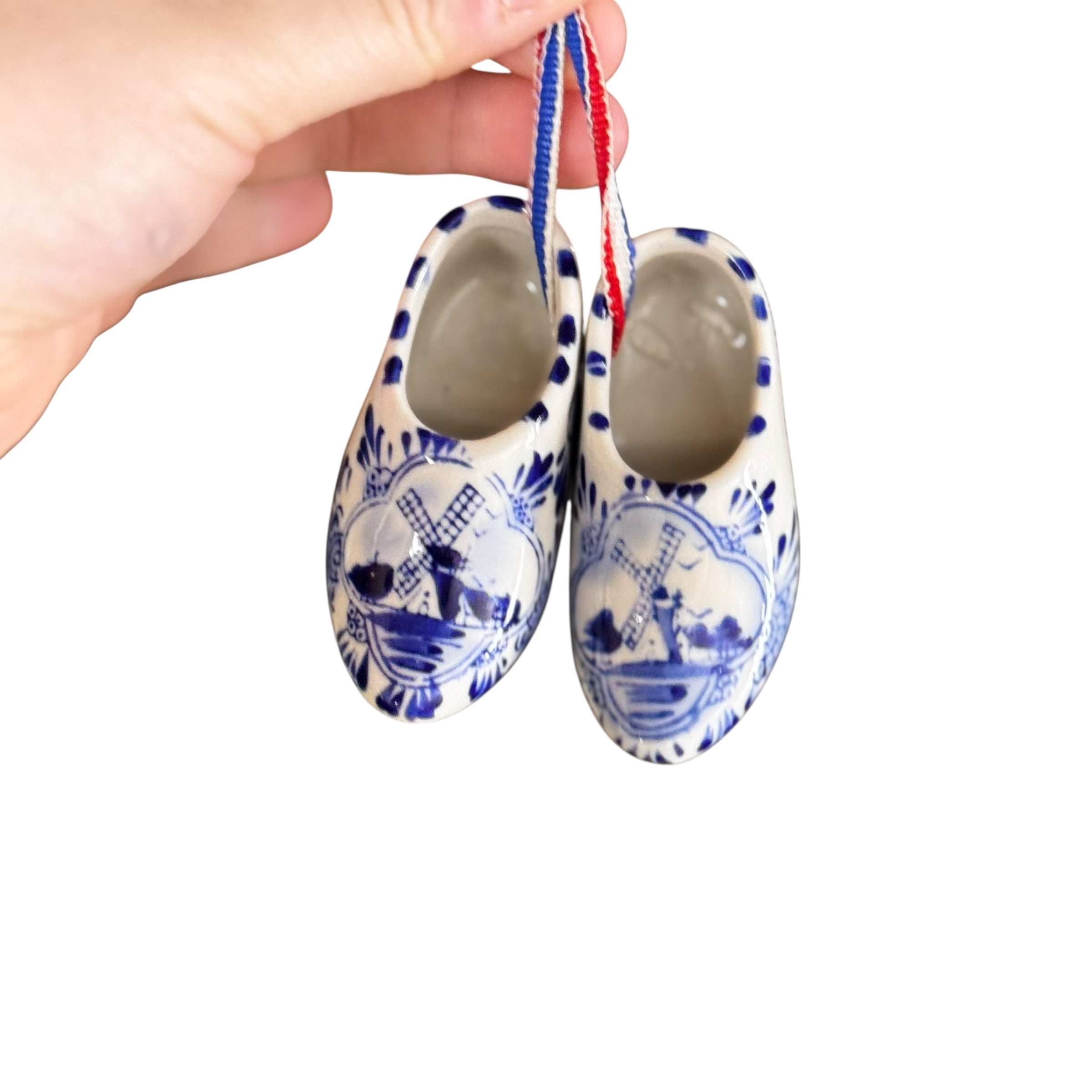 Hand Painted Blue Delft Dutch Shoes Ornament – Porcelain Miniature Windmill Clogs from Holland