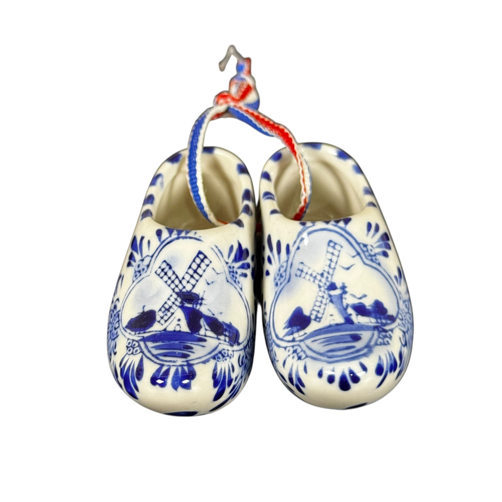 Hand painted blue Delft porcelain Dutch shoes windmill design