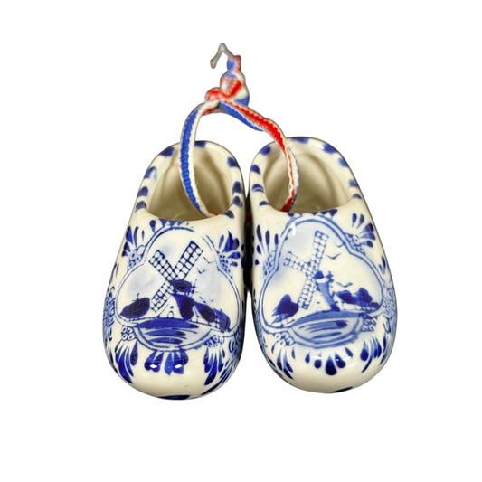 Hand painted blue Delft porcelain Dutch shoes windmill design