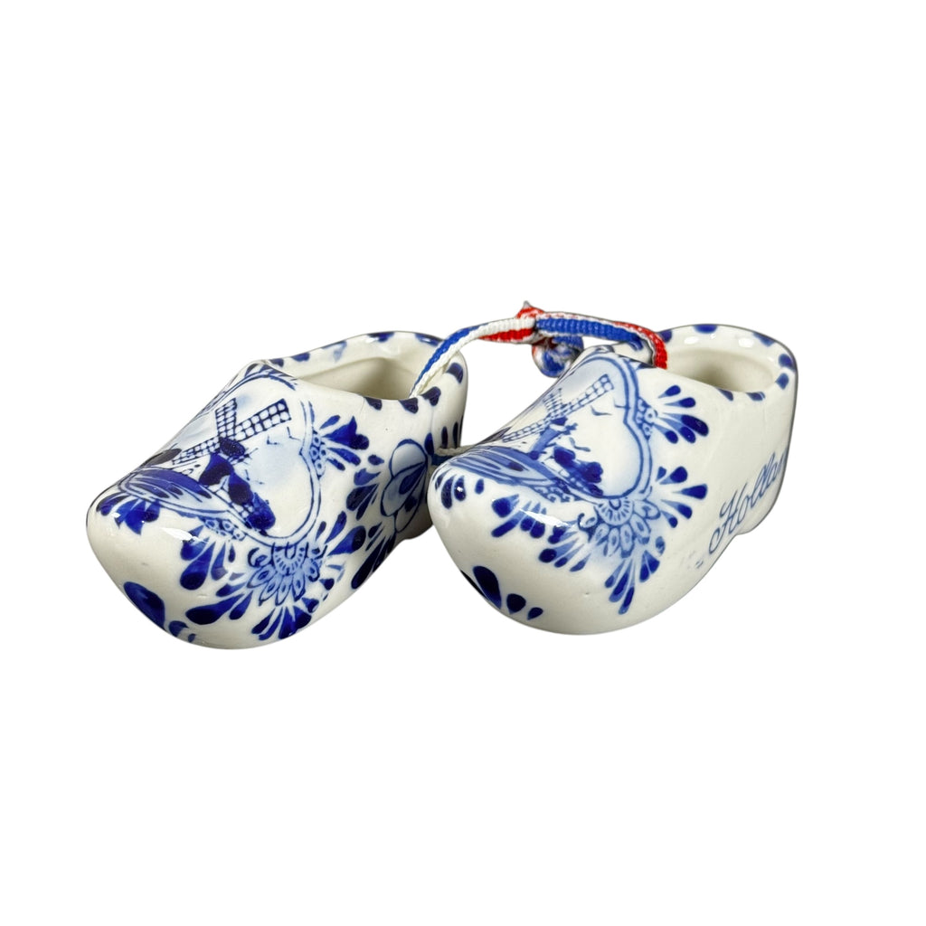 Hand Painted Blue Delft Dutch Shoes Ornament – Porcelain Miniature Windmill Clogs from Holland