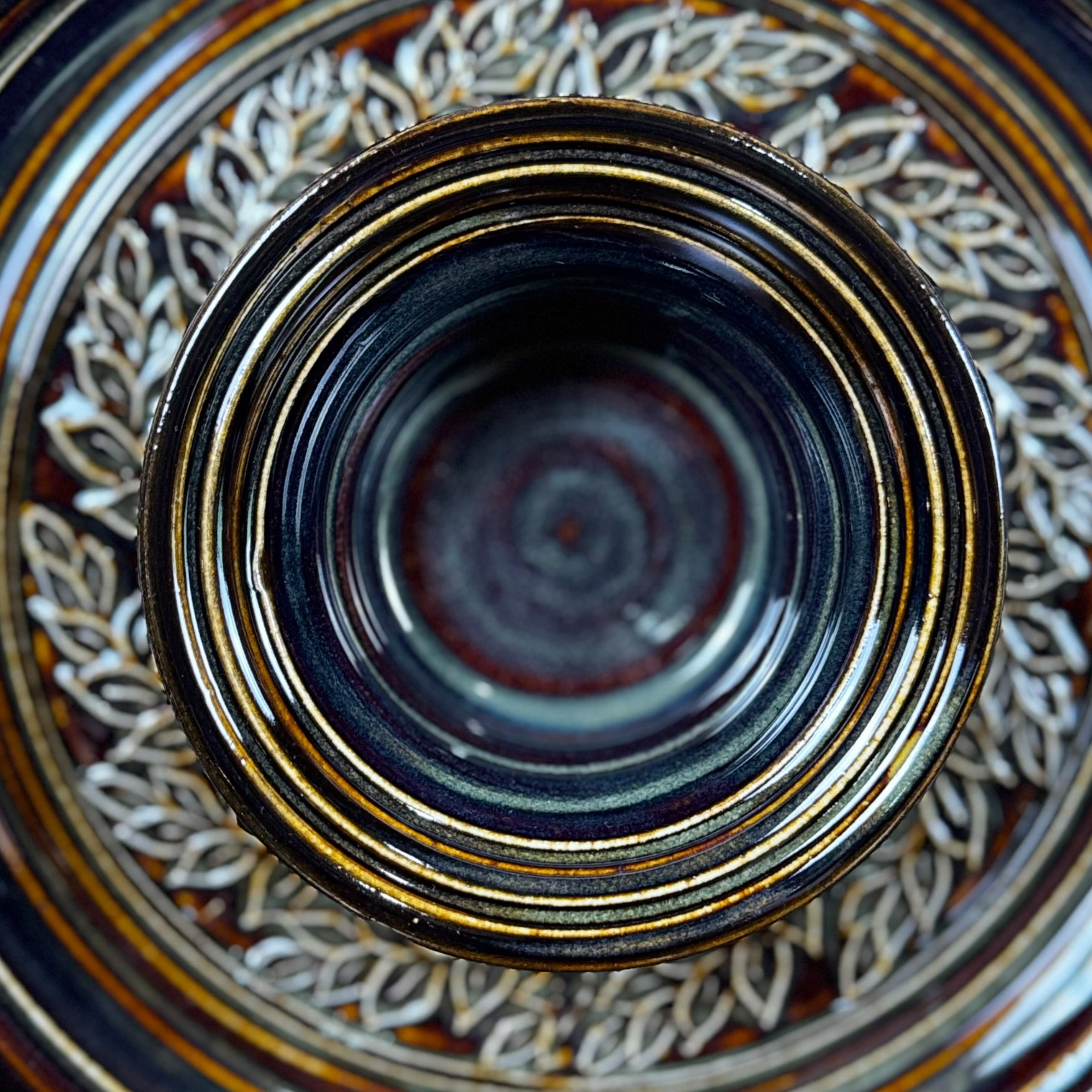 Artisan studio pottery serving dish with layered glaze