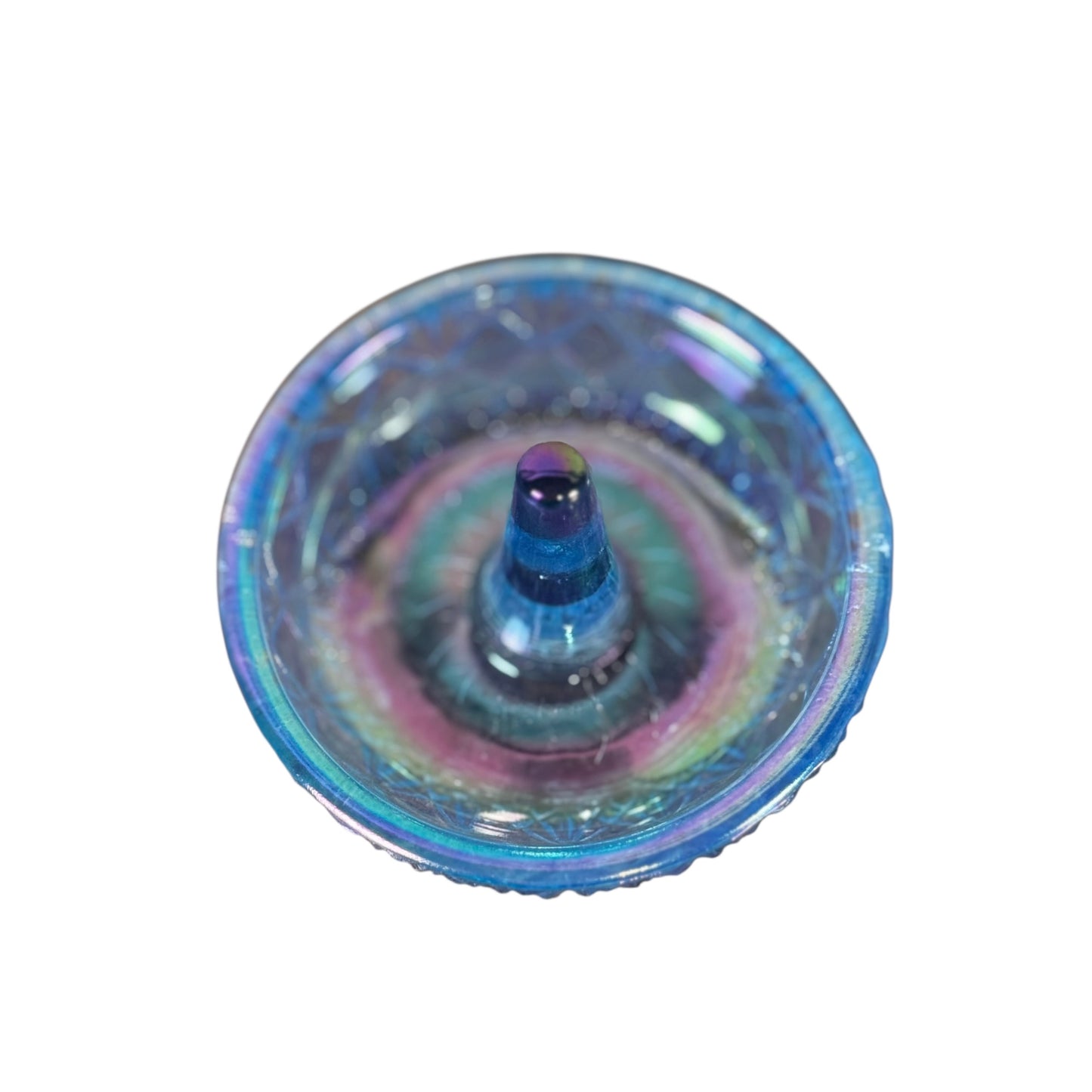 Fenton carnival glass ring holder jewelry dish in ice blue finish