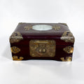 Vintage chinoiserie rosewood jewelry box with brass hardware and jadeite inlay