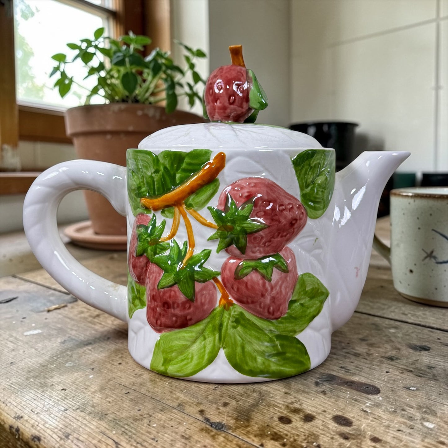 Vintage Shafford Fruit Du Jour strawberry teapot embossed ceramic