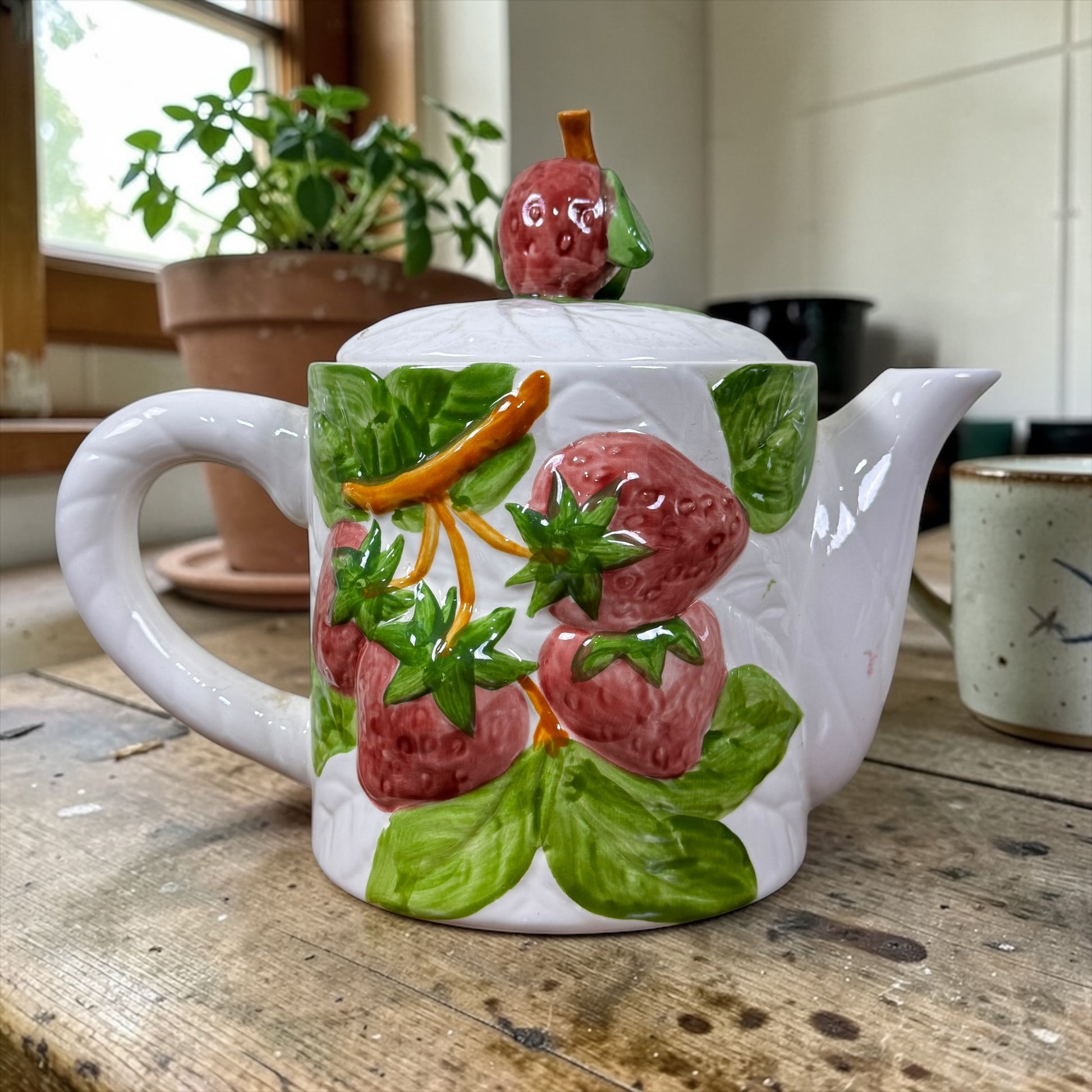 Vintage Shafford Fruit Du Jour strawberry teapot embossed ceramic