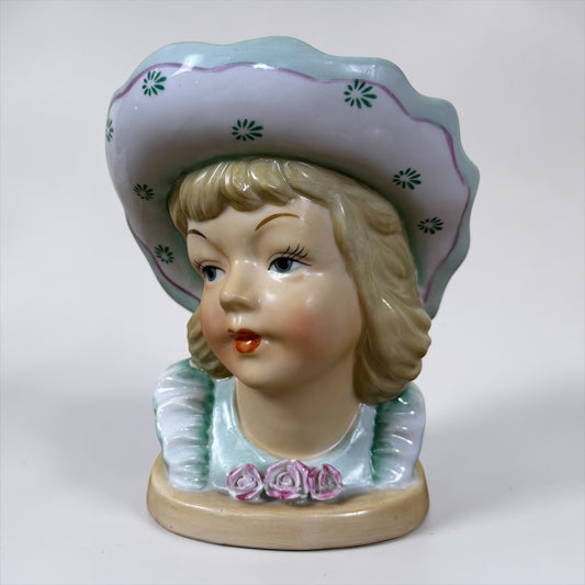Vintage Ucagco Japan blonde girl head vase 1960s porcelain planter