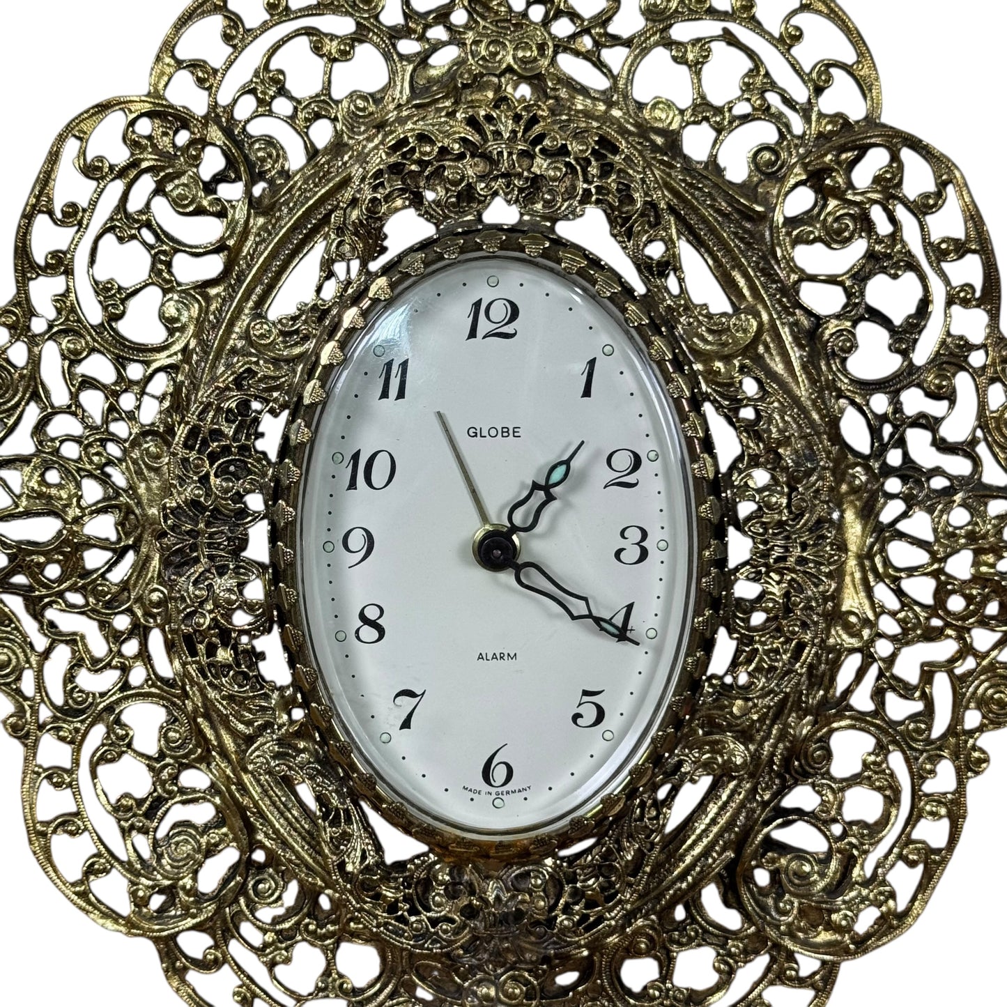 Vintage German Brass Filigree Mantel Clock