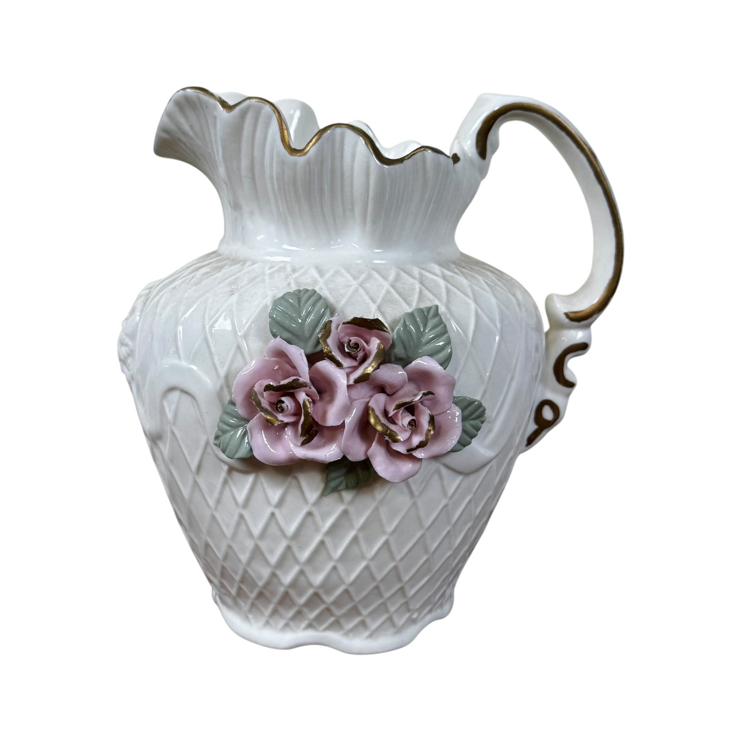 Vintage raised rose porcelain decorative pitcher
