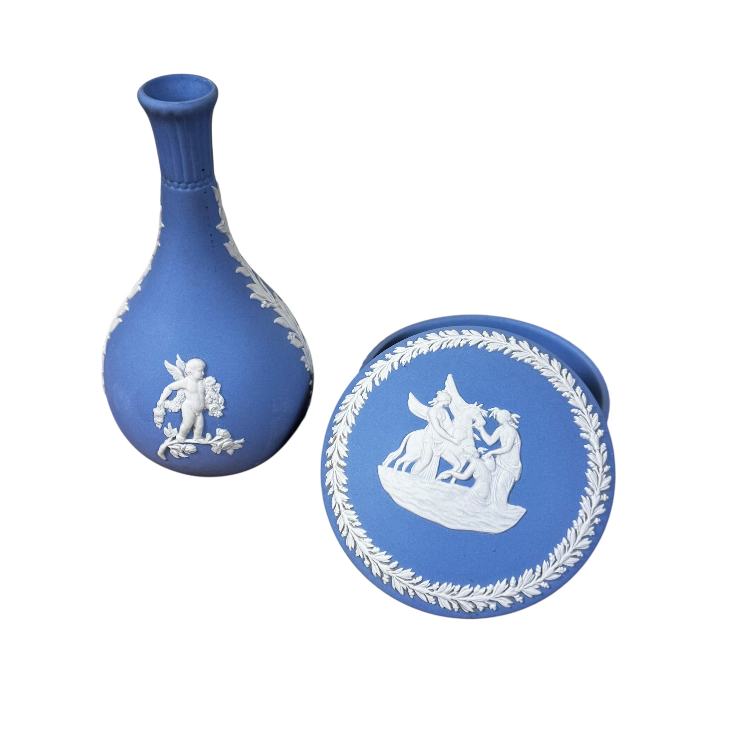Blue and white neoclassical Wedgwood relief pottery