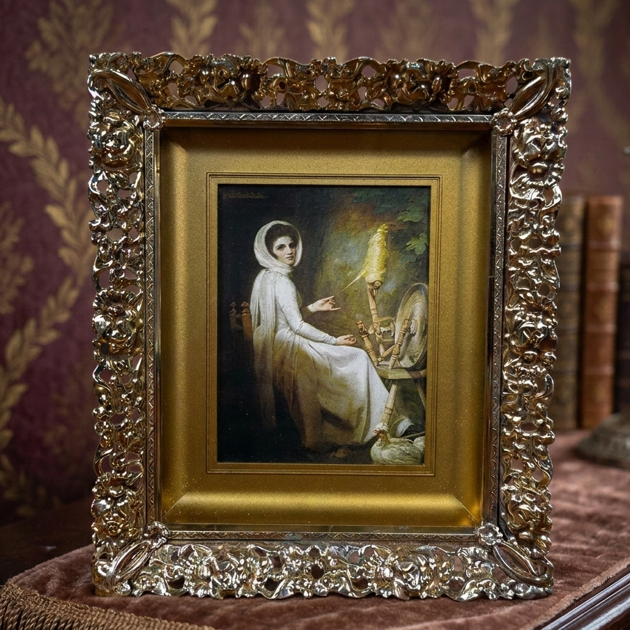Vintage Lady Hamilton framed print in ornate gold shadow box