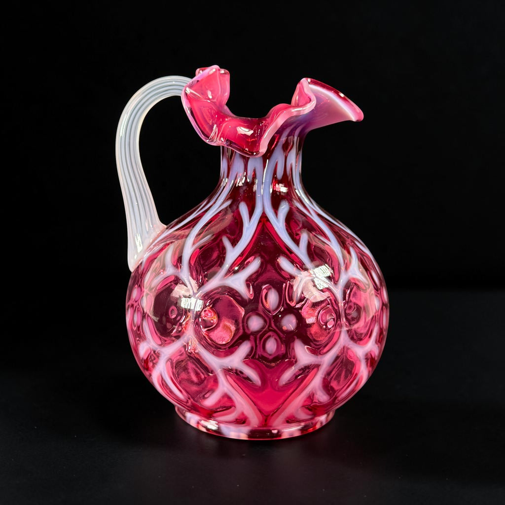 Fenton Cranberry Opalescent Daisy & Fern glass pitcher