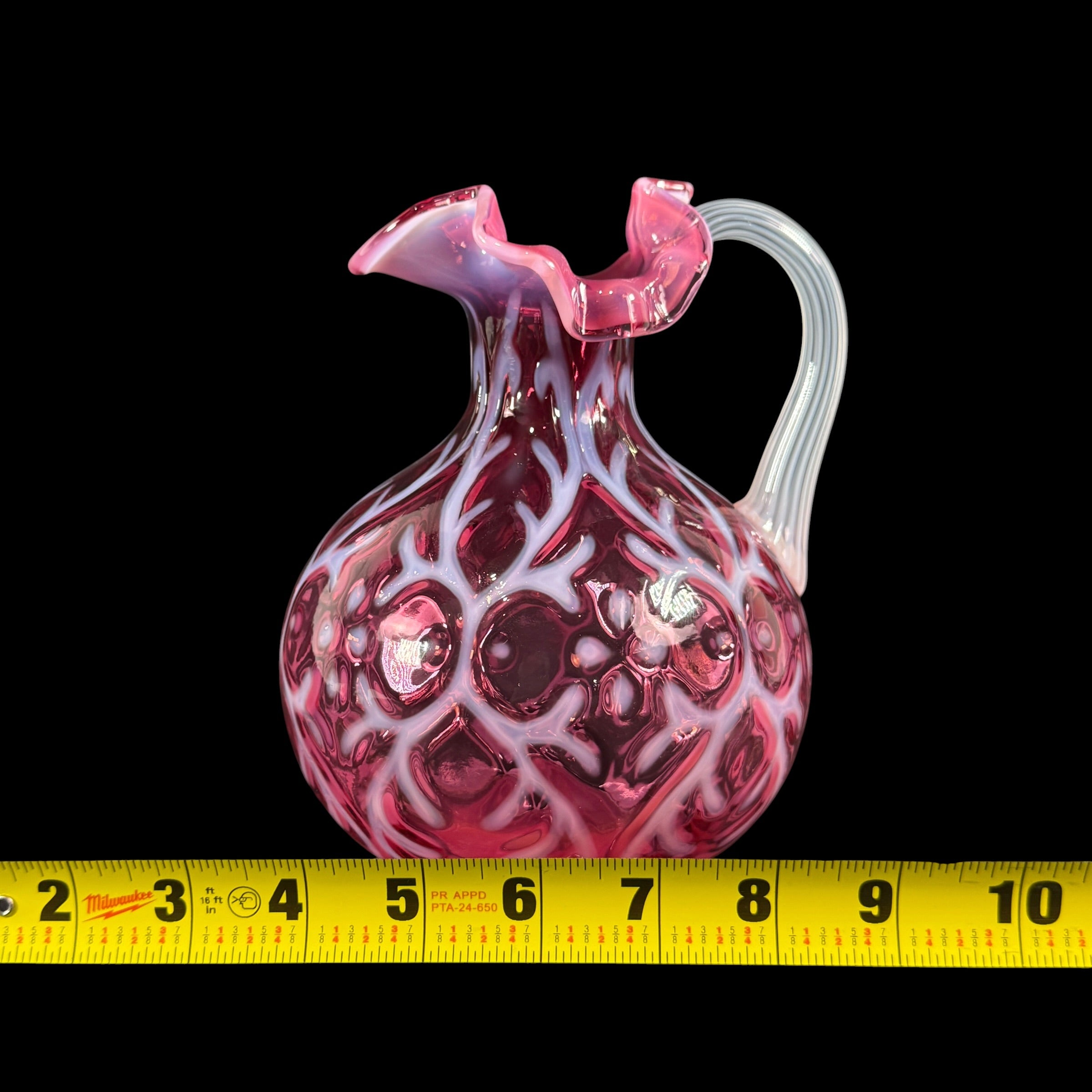 Fenton art glass Daisy & Fern pitcher with applied handle
