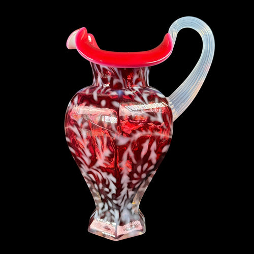 Vintage Fenton cranberry opalescent glass pitcher with applied handle