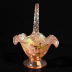 Fenton Sunset Peach Stretch glass hand painted basket